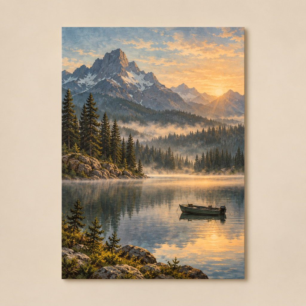 Mountain Lake Angler Poster